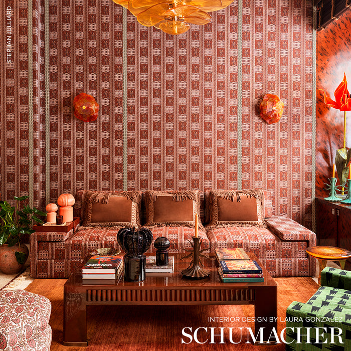 Schumacher Maracena Jacquard Red Fabric 80631