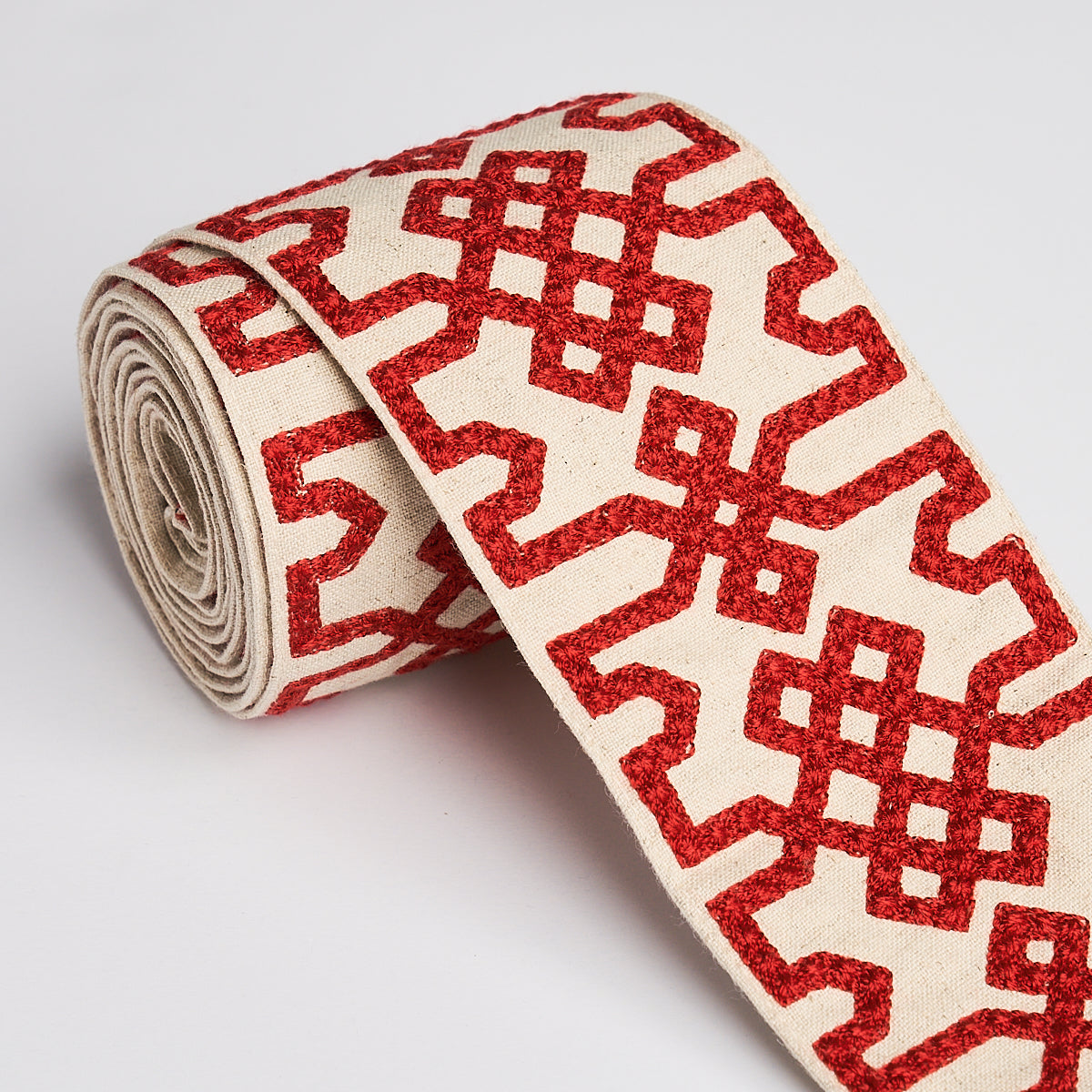 Schumacher Knotted Trellis Tape Crimson On Unbleached 80881 Sample | 40 ...