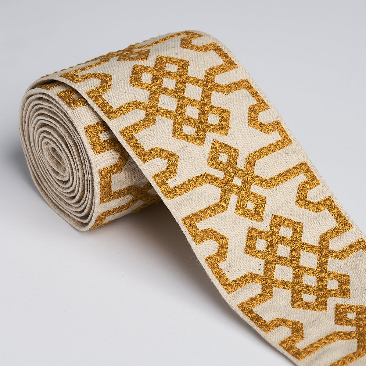 Schumacher Knotted Trellis Tape Ocher On Unbleached 80882 Sample | 40% ...