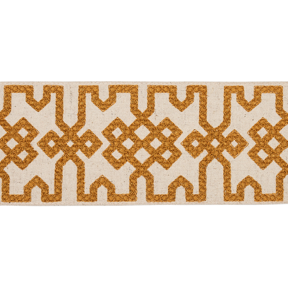 Schumacher Knotted Trellis Tape Ocher On Unbleached Trim Sample 80882