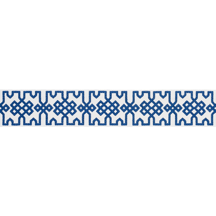Schumacher Knotted Trellis Tape Blue On White Trim Sample 80883