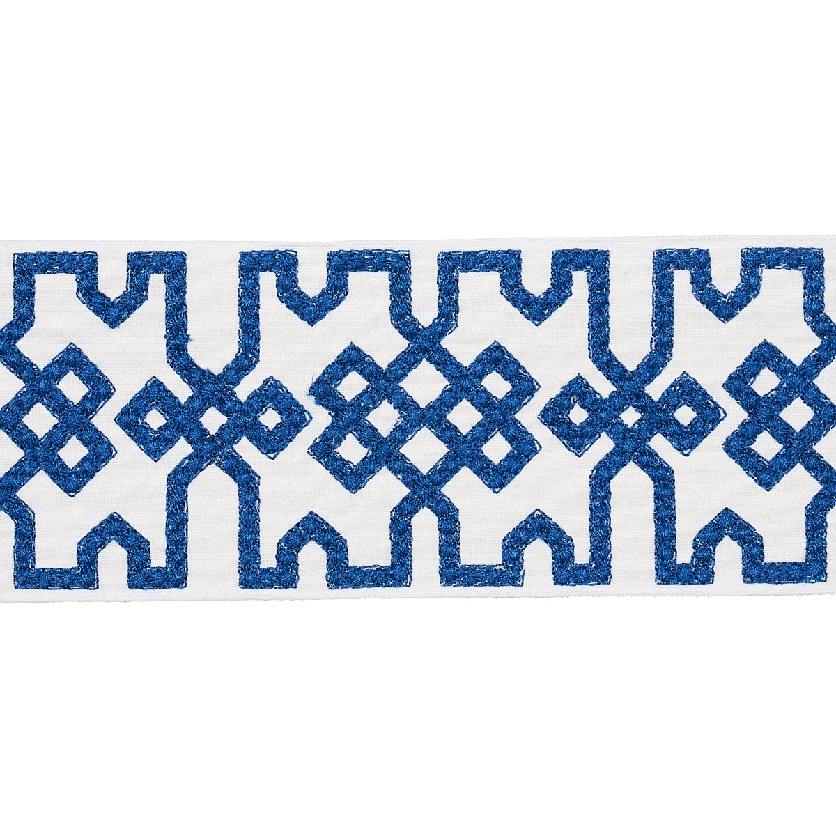 Schumacher Knotted Trellis Tape Blue On White Trim Sample 80883