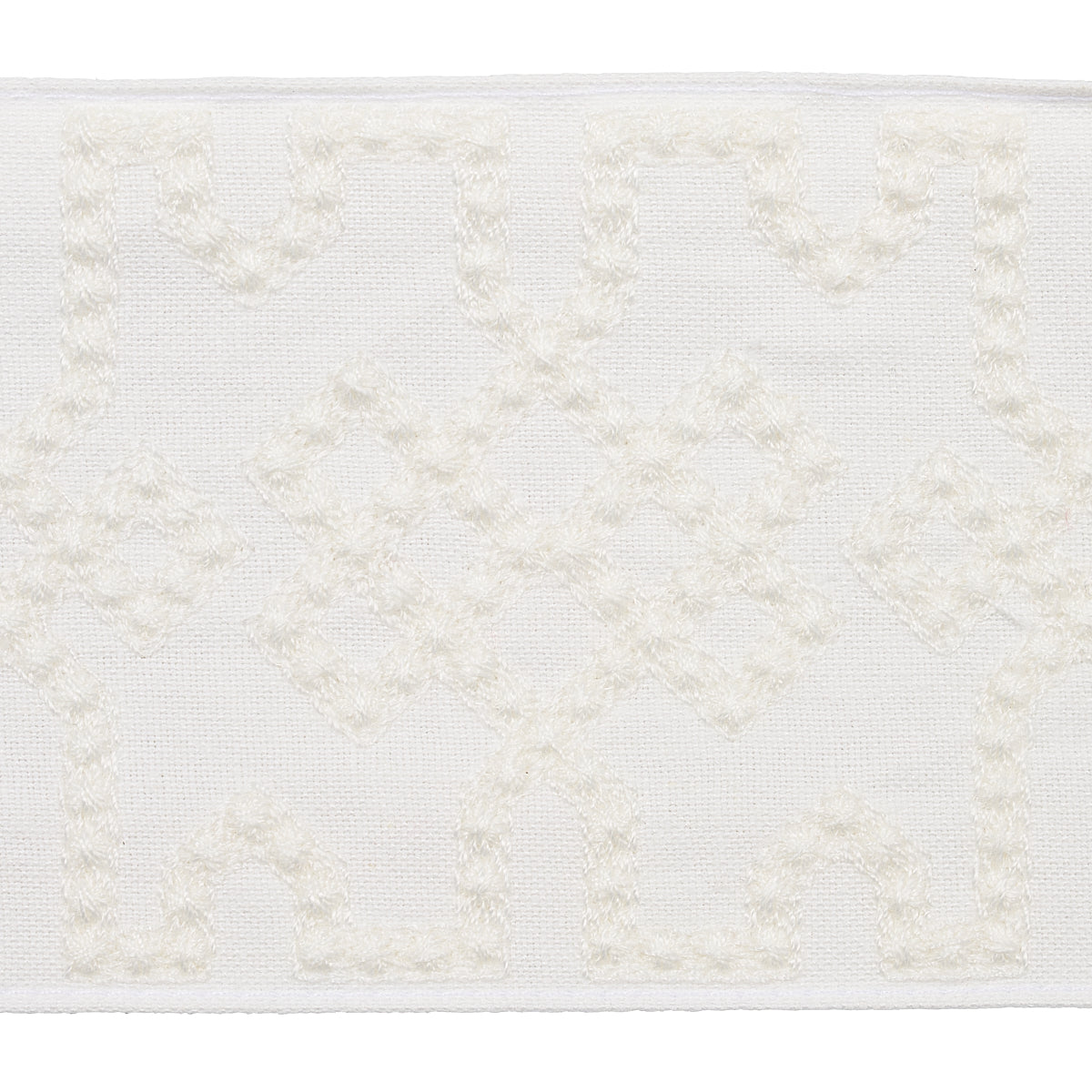 Schumacher Knotted Trellis Tape White On White Trim Sample 80884