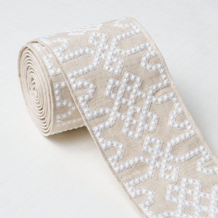 Schumacher Knotted Trellis Tape Grey On Neutral Trim Sample 80885