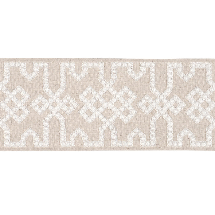 Schumacher Knotted Trellis Tape Grey On Neutral Trim Sample 80885