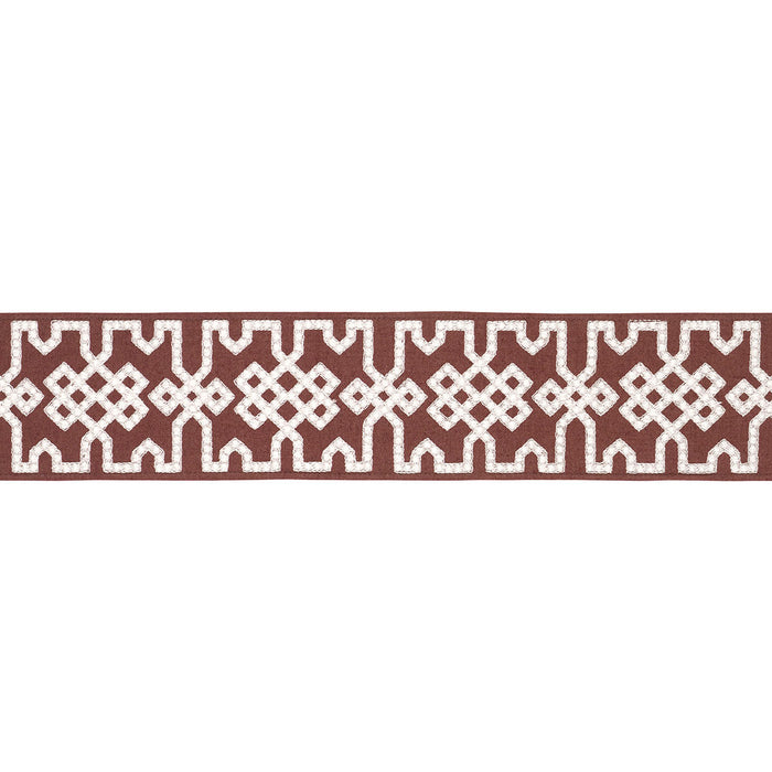 Schumacher Knotted Trellis Tape Grey On Brown Trim Sample 80886