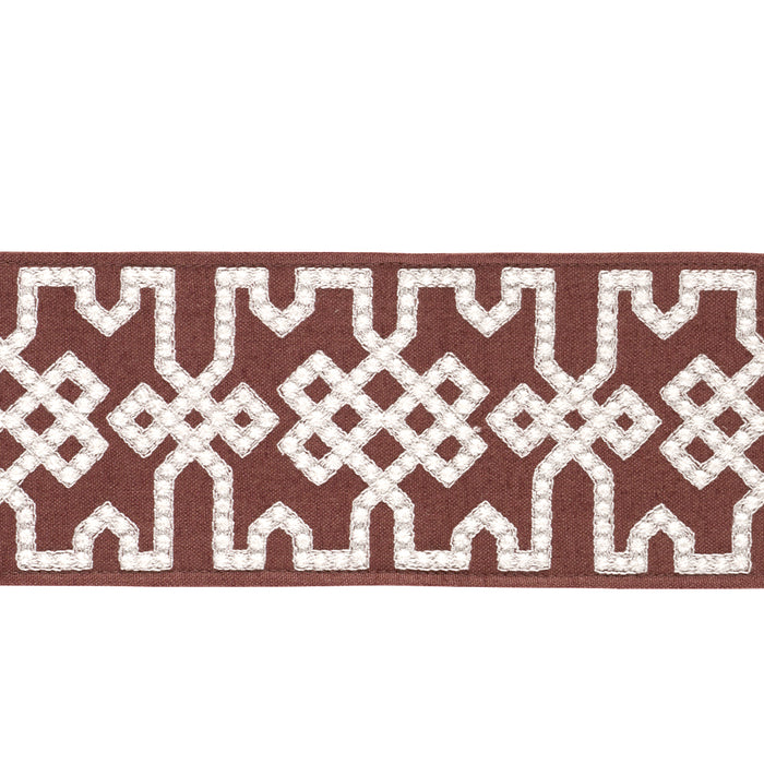 Schumacher Knotted Trellis Tape Grey On Brown Trim Sample 80886