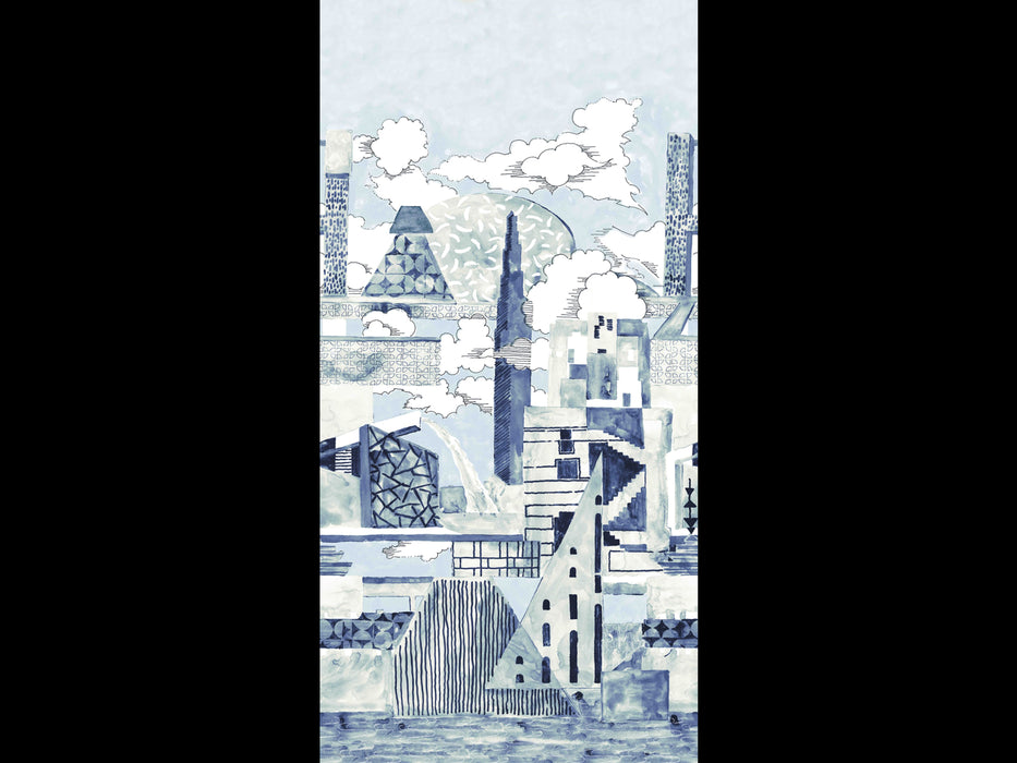 No.9 Thompson Metropolis Toll Coated 3 Drops Blue And White Wallpaper Sample N9021042001