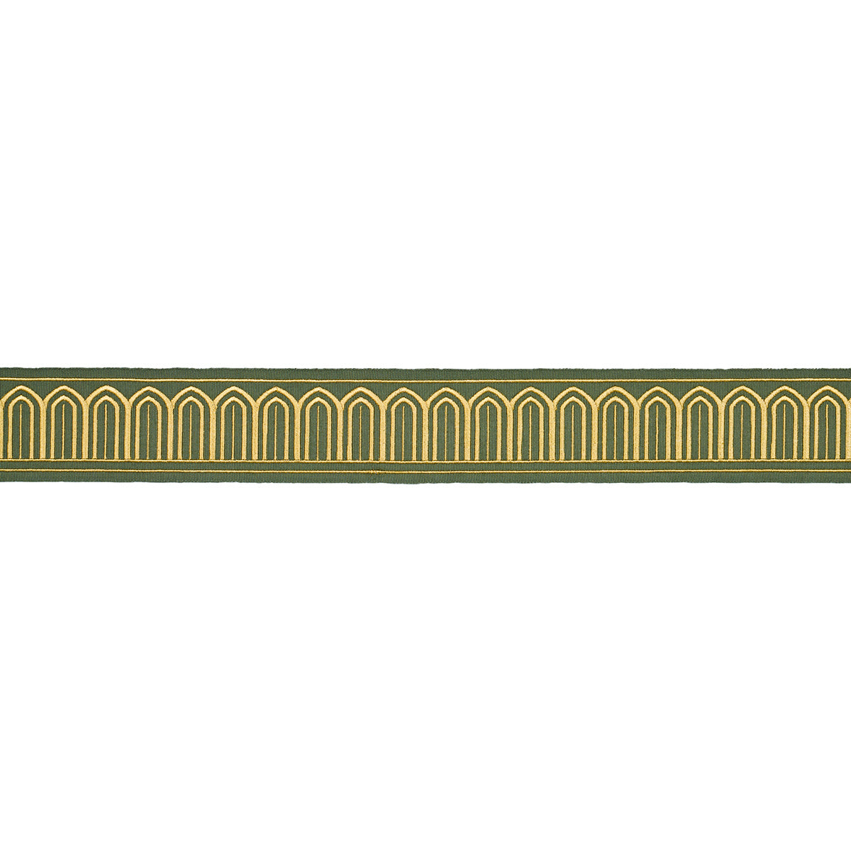 Schumacher Arches Embroidered Tape Medium Olive Trim Sample 81152