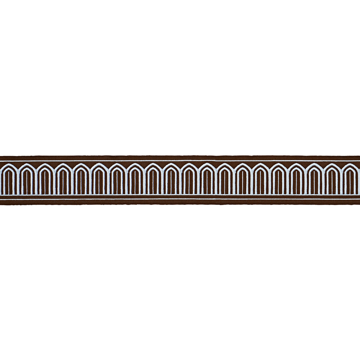 Schumacher Arches Embroidered Tape Medium Sky On Brown Trim Sample 81153