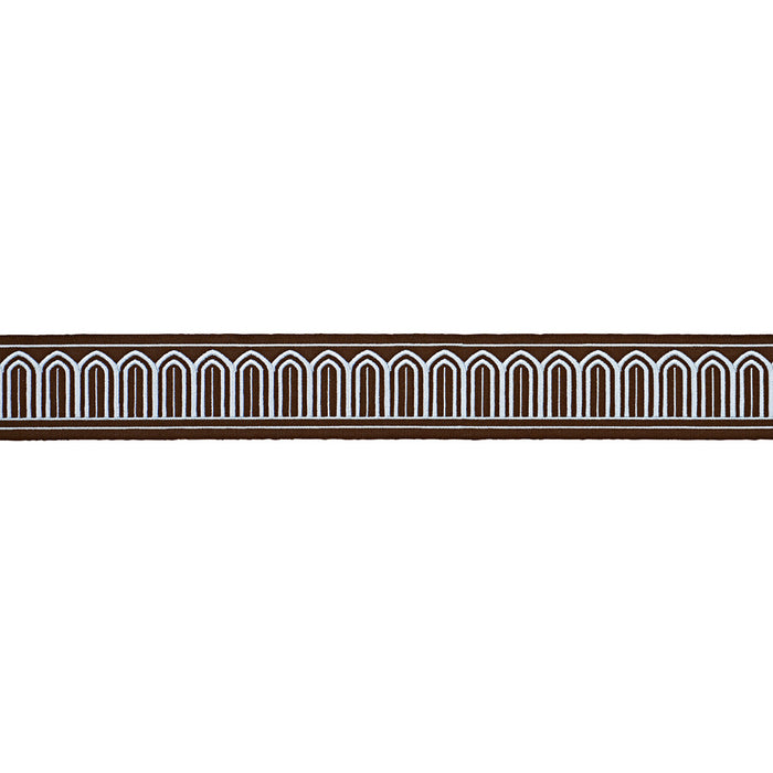 Schumacher Arches Embroidered Tape Medium Sky On Brown Trim 81153