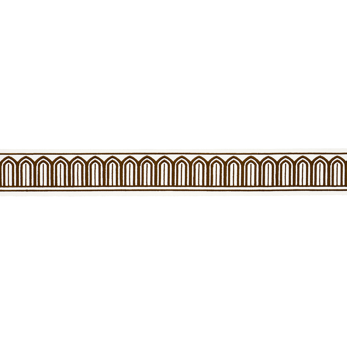Schumacher Arches Embroidered Tape Medium Brown Trim Sample 81154