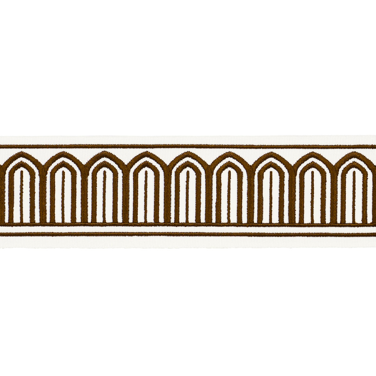 Schumacher Arches Embroidered Tape Medium Brown Trim Sample 81154