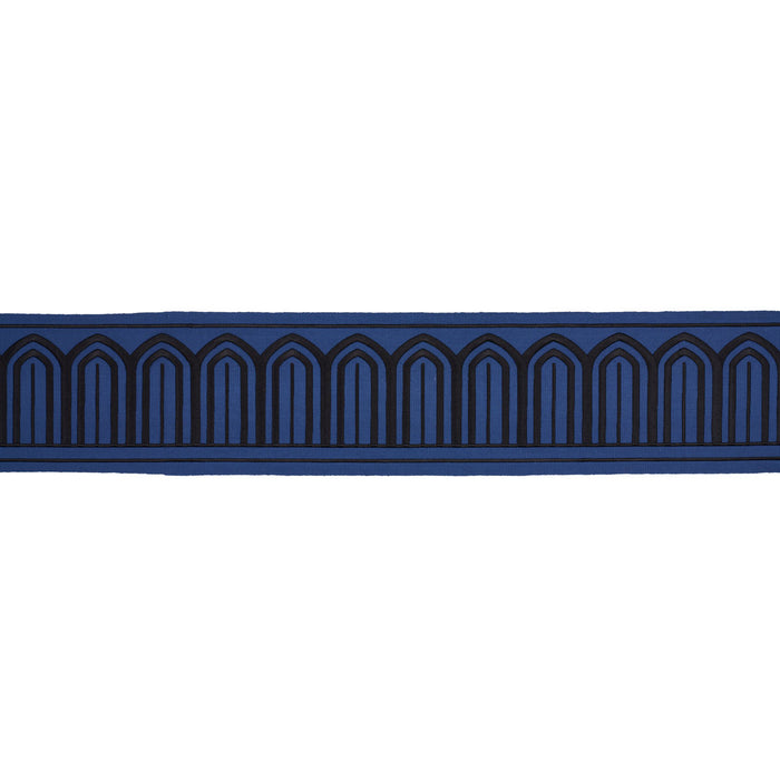 Schumacher Arches Embroidered Tape Wide Black On Navy Trim 81160