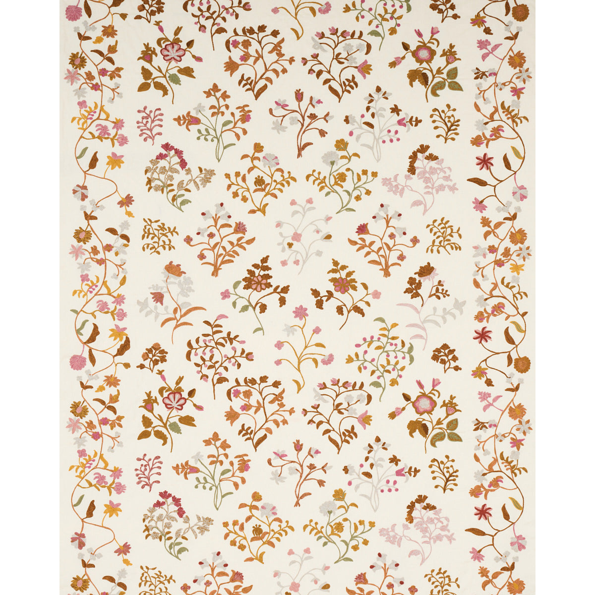 Schumacher Raleigh Crewel Embroidery Autumn Fabric Sample 81430