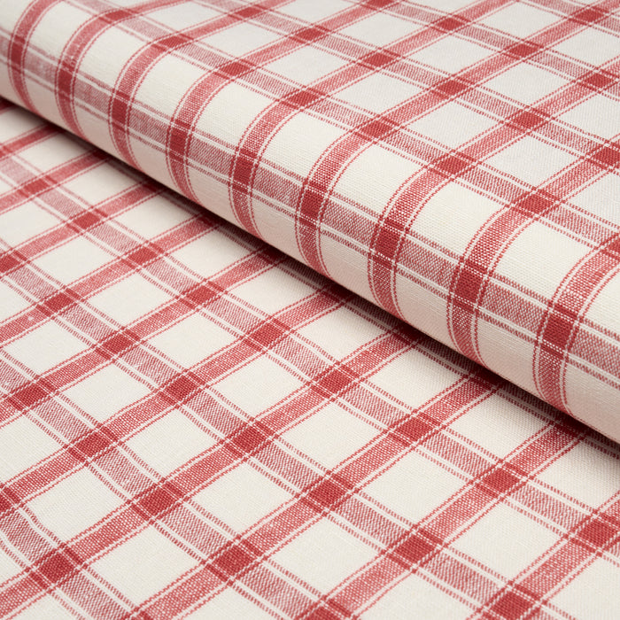 Schumacher Crawford Linen Check Red Fabric Sample 81457