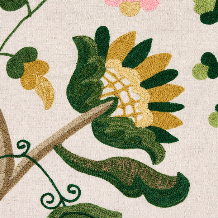 Schumacher Mandevilla Embroidery Pink & Green Fabric Sample 81511