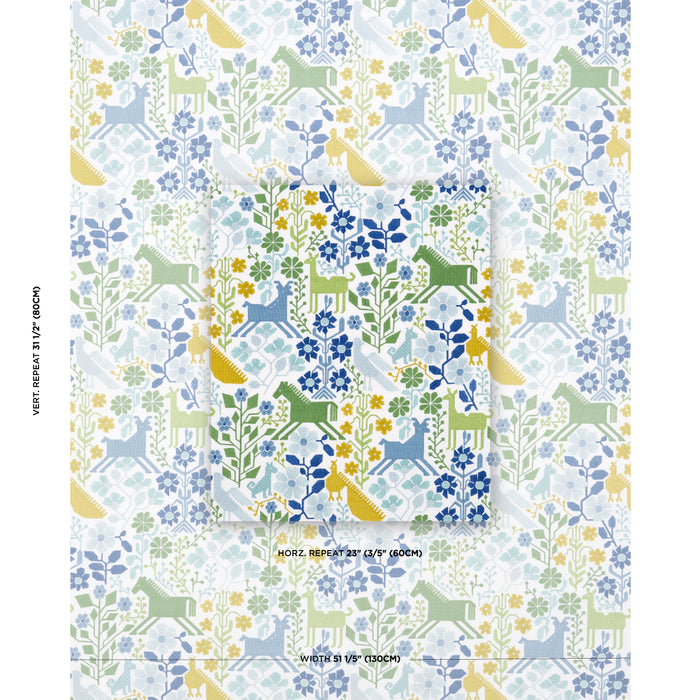 Schumacher Lupita Embroidery Green & Blue Fabric 81521