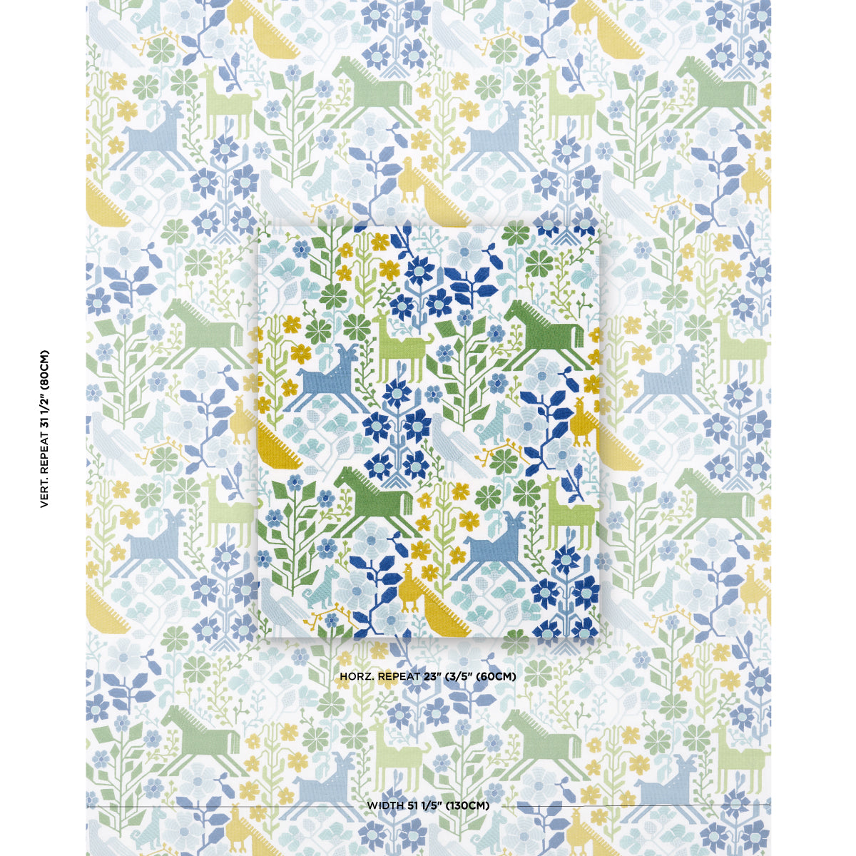 Schumacher Lupita Embroidery Green & Blue Fabric Sample 81521