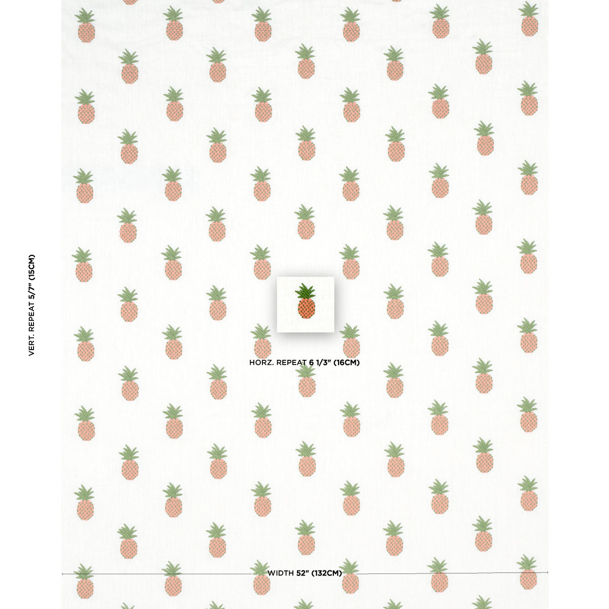 Schumacher Pineapple Embroidery Apricot On Ivory Fabric Sample 81530