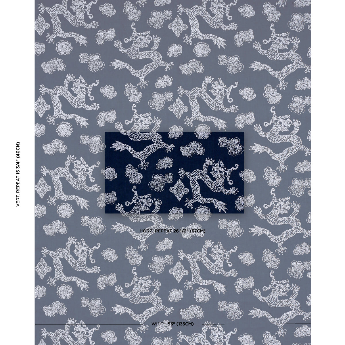 Schumacher Dragon Embroidery Navy Fabric Sample 81550