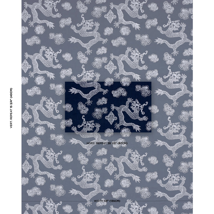 Schumacher Dragon Embroidery Navy Fabric Sample 81550