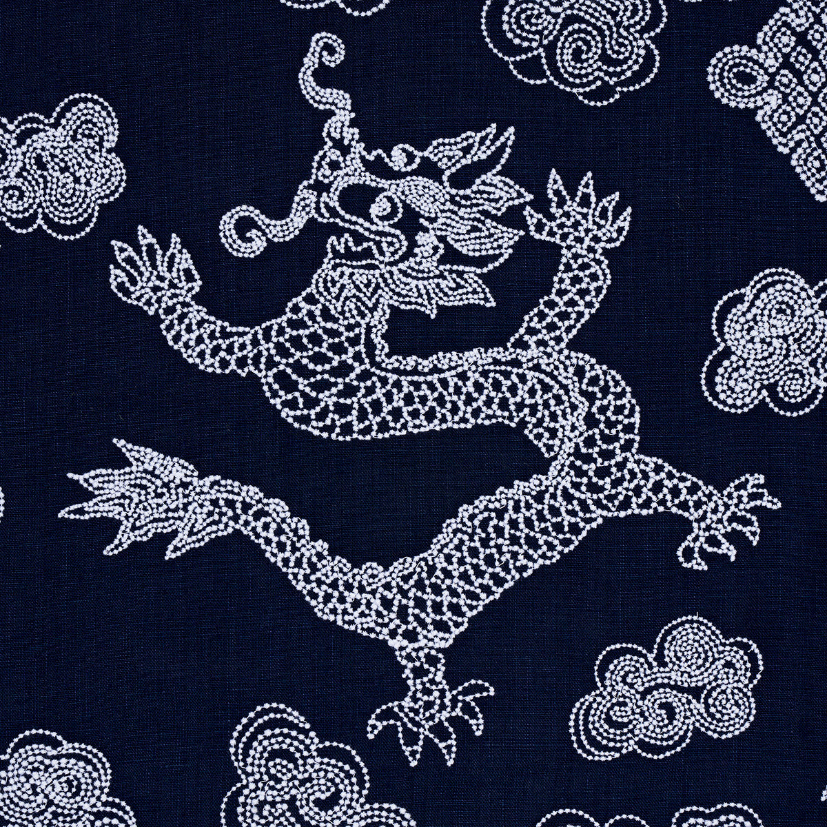 Schumacher Dragon Embroidery Navy Fabric Sample 81550