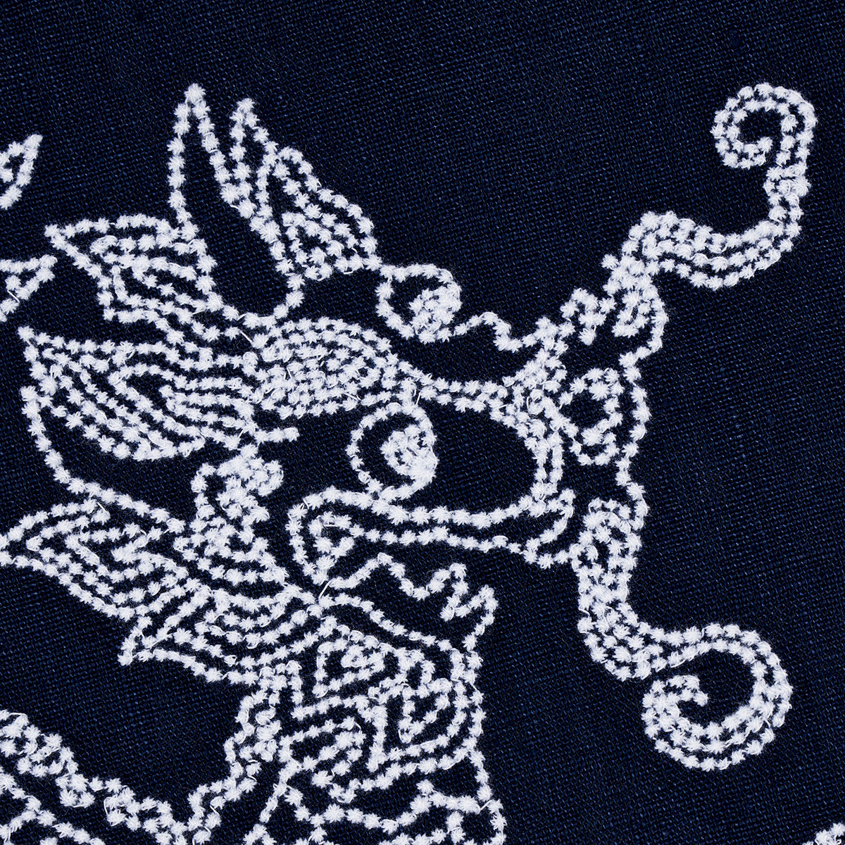 Schumacher Dragon Embroidery Navy Fabric Sample 81550