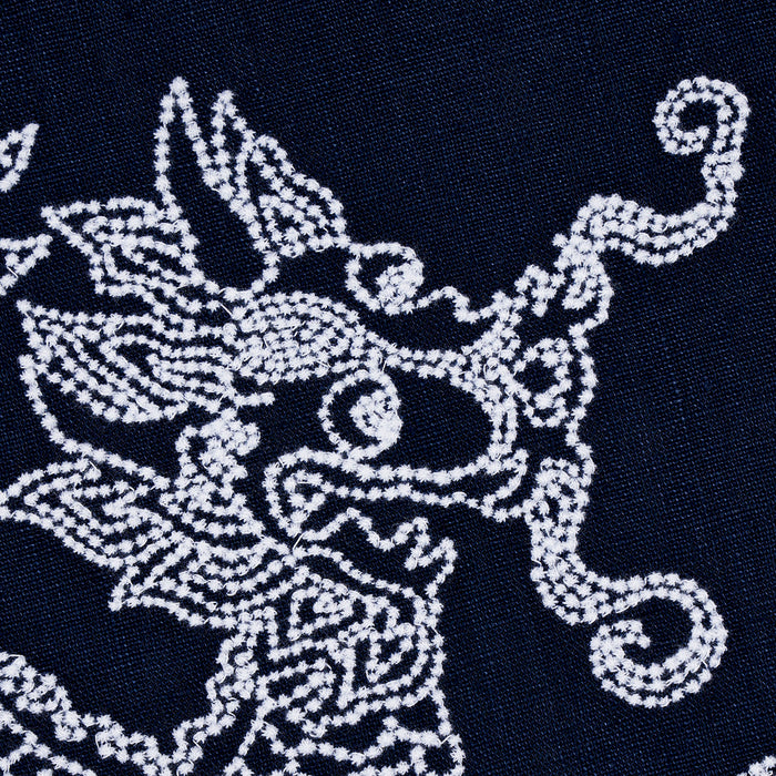 Schumacher Dragon Embroidery Navy Fabric Sample 81550