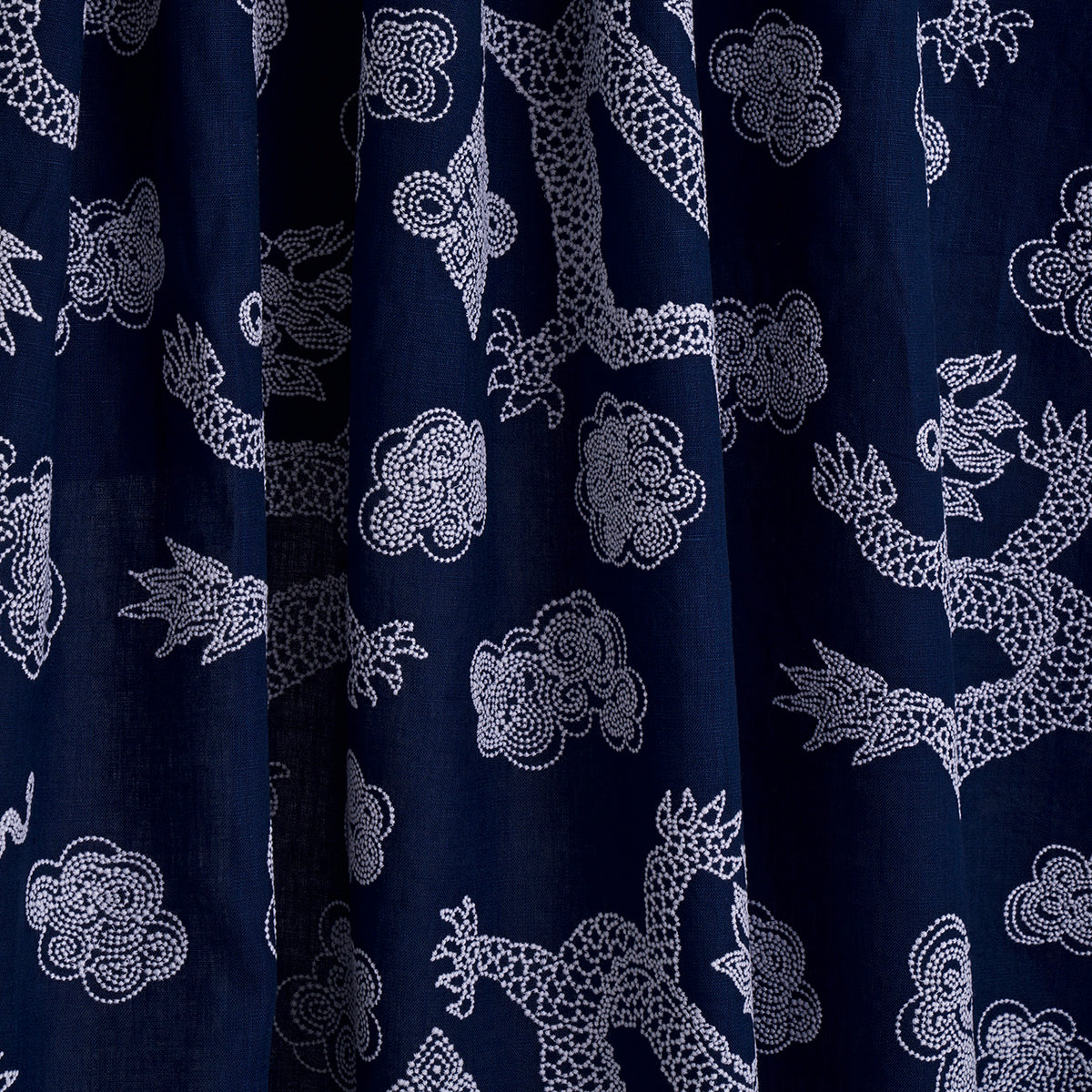 Schumacher Dragon Embroidery Navy Fabric Sample 81550