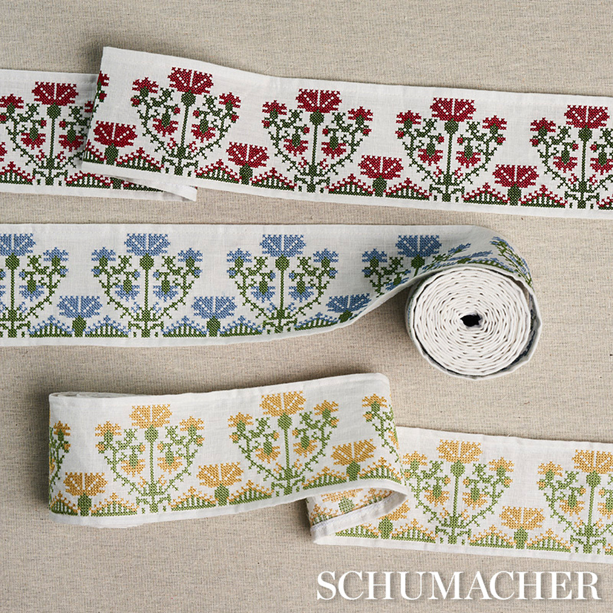 Schumacher Custis Embroidered Tape Claret Trim Sample 81660