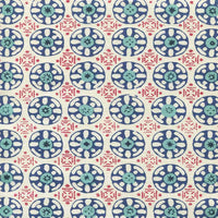 China Seas Kediri Batik Red Navy New Navy Turquoise Fabric 8170-05