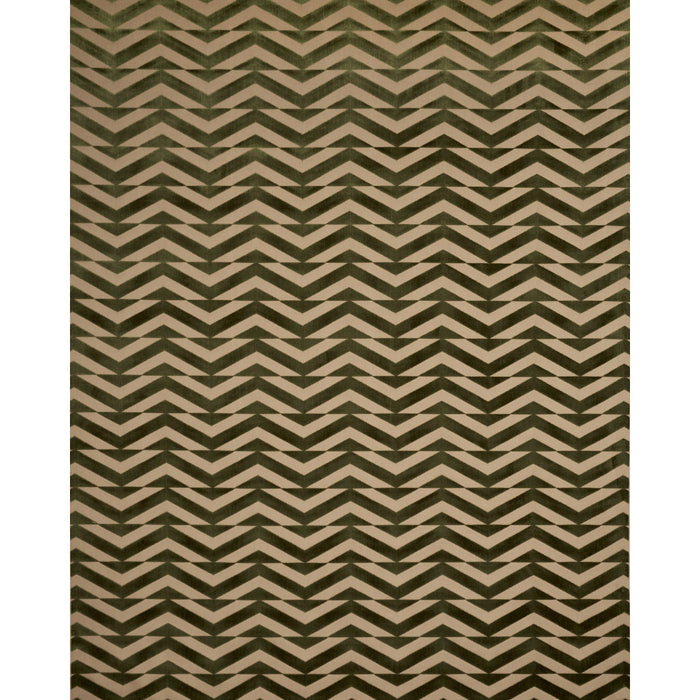 Schumacher Broken Chevron Cut Velvet Olive On Khaki Fabric Sample 81812
