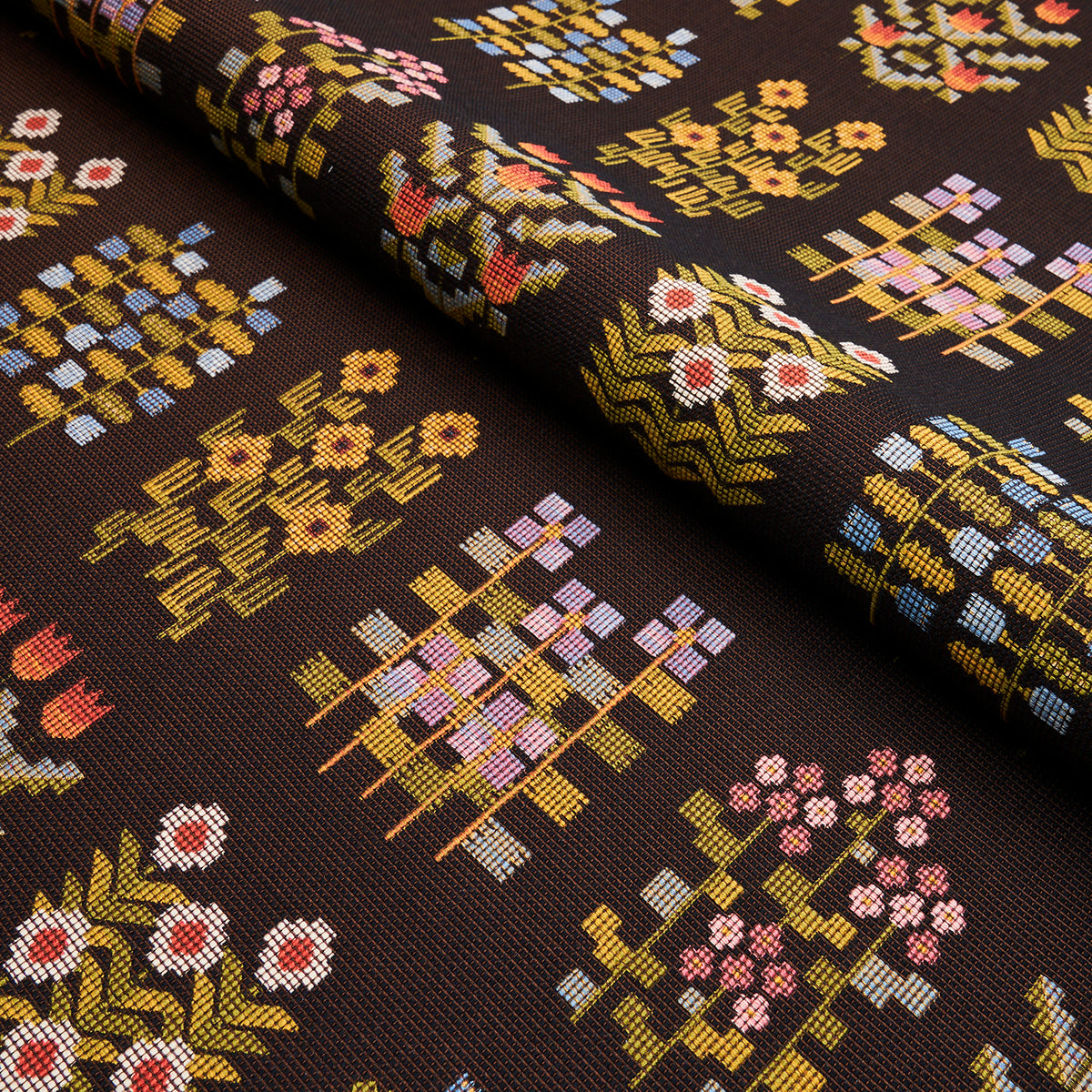 Schumacher Annika Floral Tapestry Multi On Espresso Fabric Sample 81972