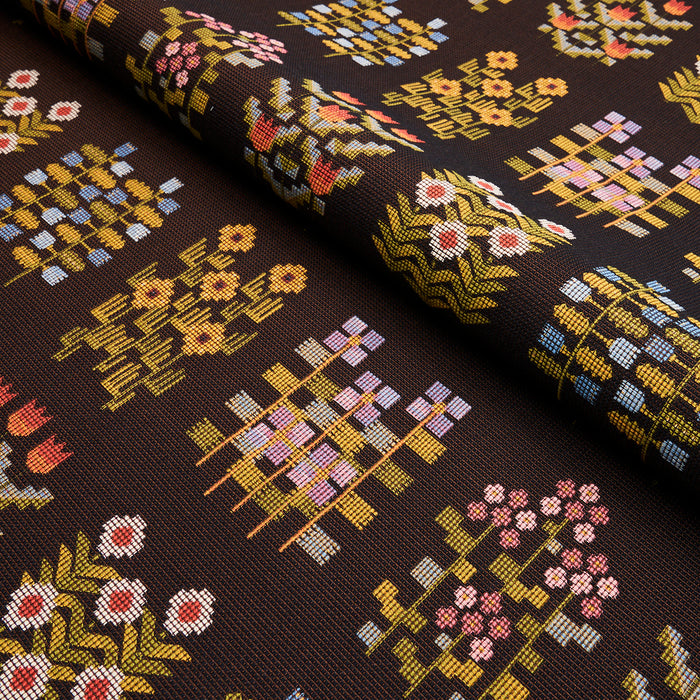 Schumacher Annika Floral Tapestry Multi On Espresso Fabric Sample 81972