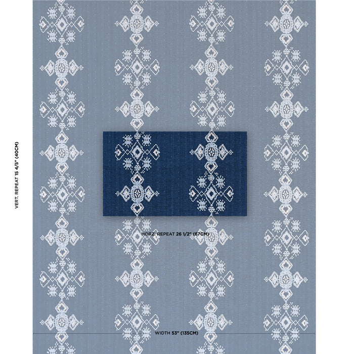 Schumacher Nadira Embroidery Indigo Fabric 82070
