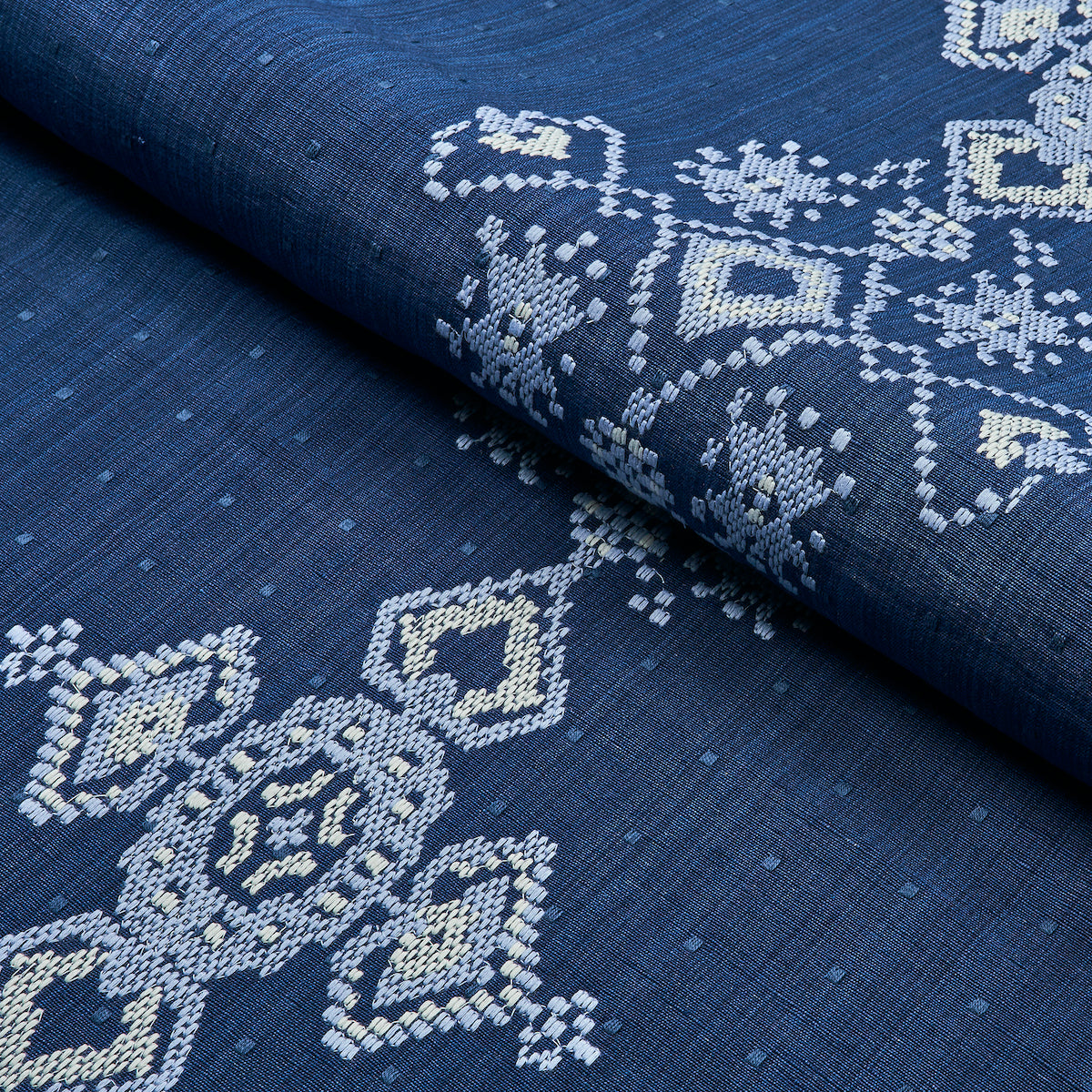 Schumacher Nadira Embroidery Indigo Fabric 82070