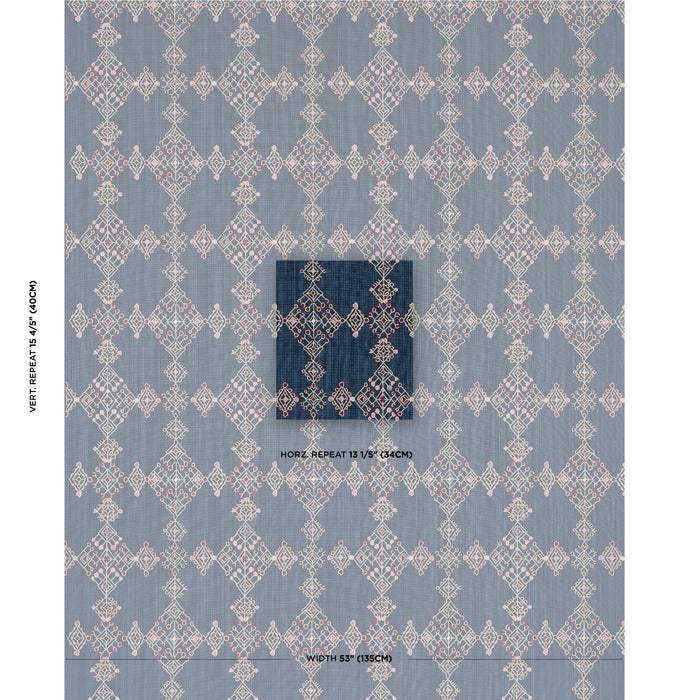 Schumacher Kalindi Embroidery Indigo Fabric 82081