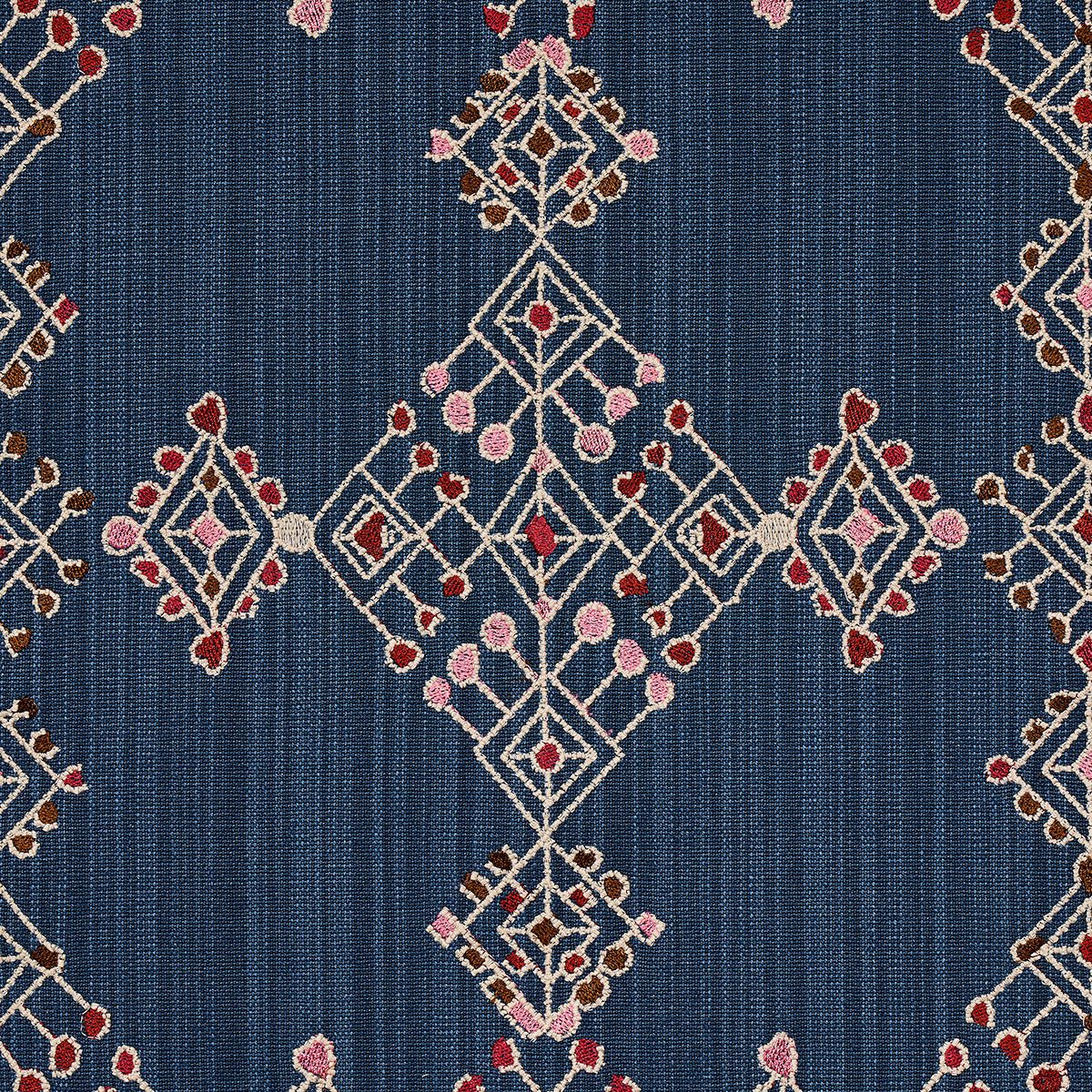 Schumacher Kalindi Embroidery Indigo Fabric 82081