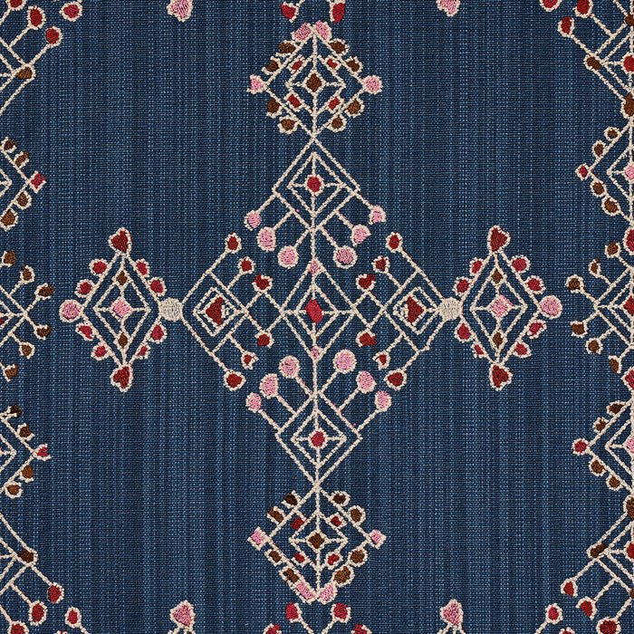 Schumacher Kalindi Embroidery Indigo Fabric 82081