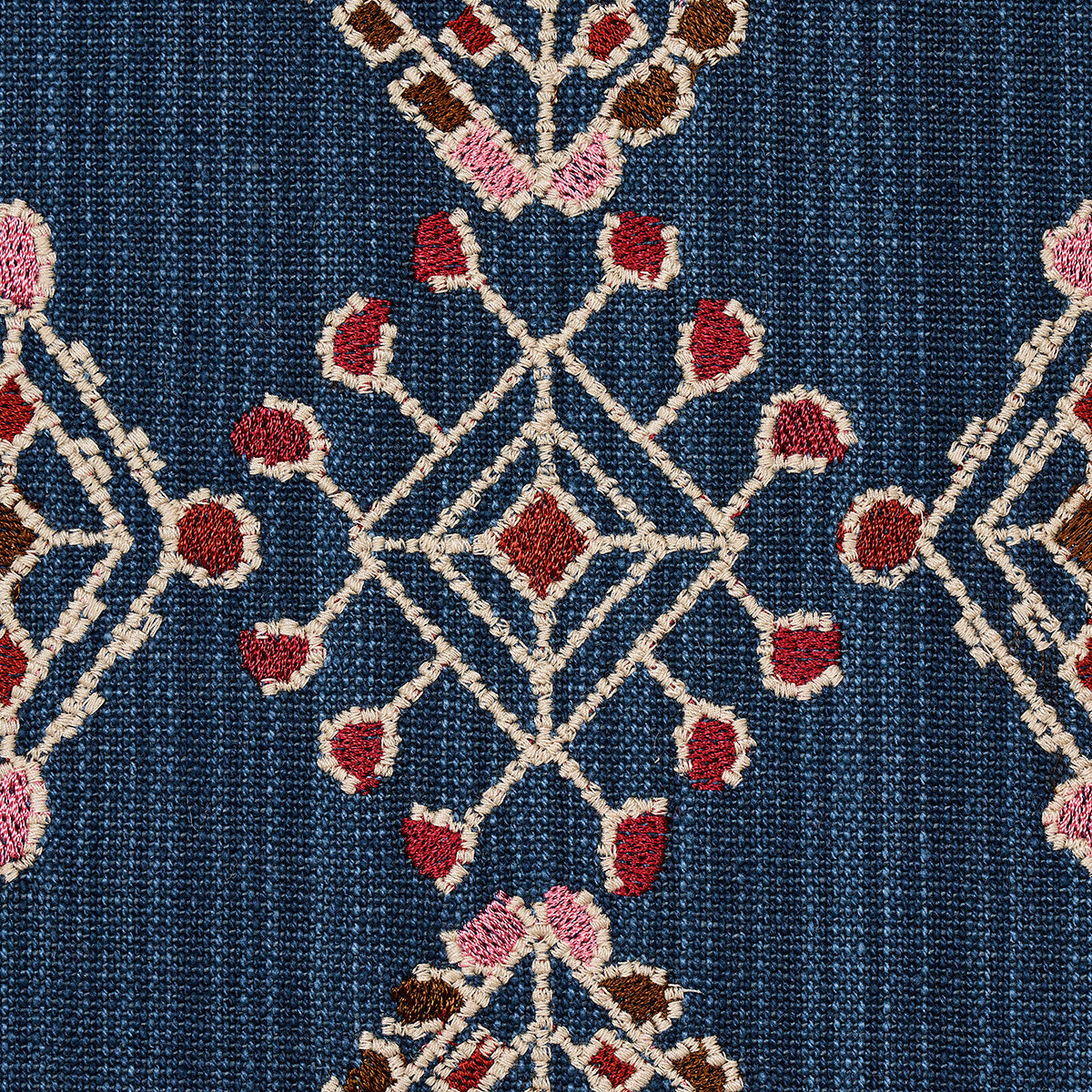 Schumacher Kalindi Embroidery Indigo Fabric 82081