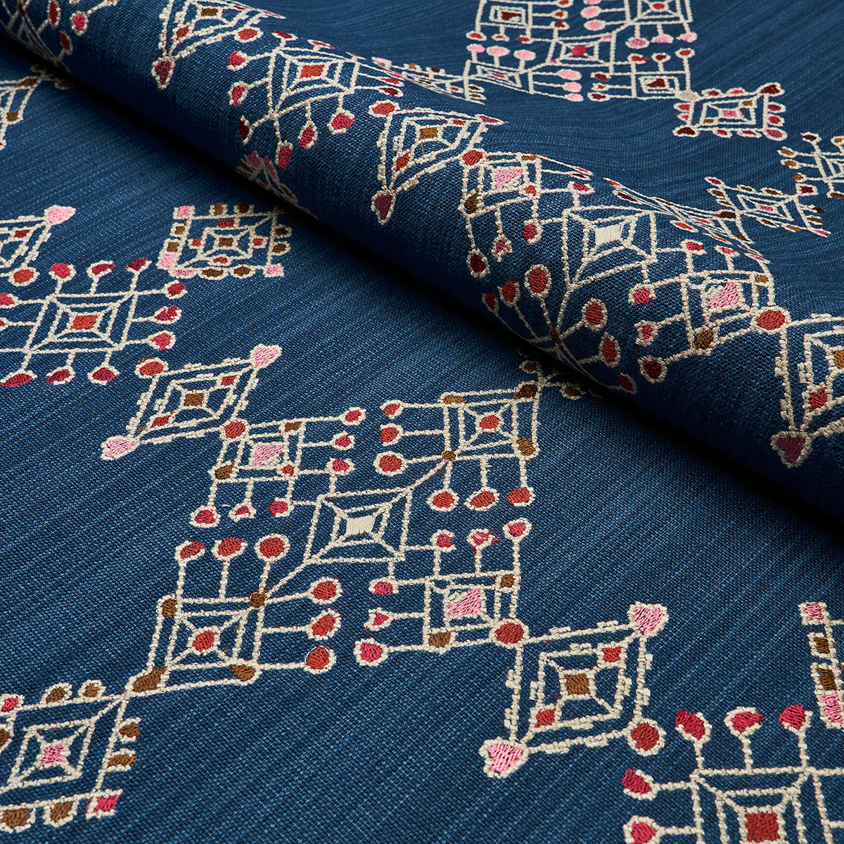 Schumacher Kalindi Embroidery Indigo Fabric 82081