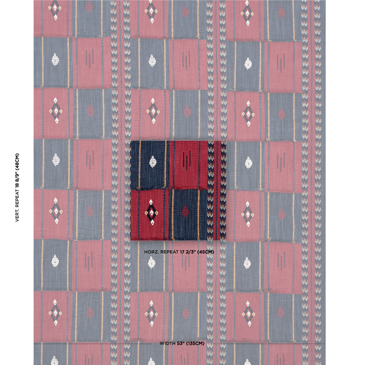 Schumacher Aravali Patchwork Cerise And Ink Fabric Sample 82091