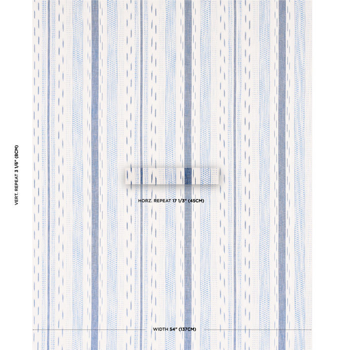 Schumacher Mirza Ikat Stripe Blue On Natural Fabric 82110