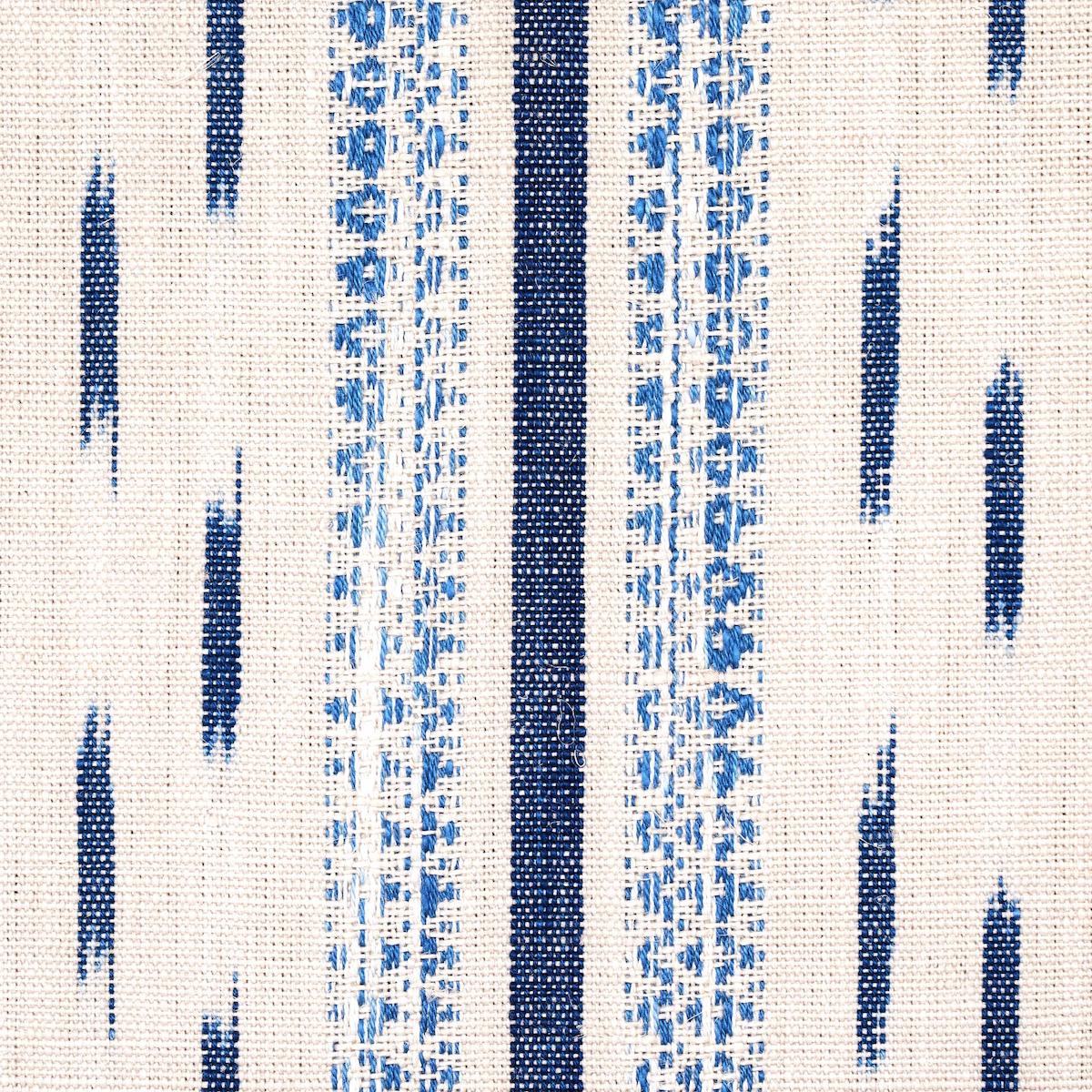 Schumacher Mirza Ikat Stripe Blue On Natural Fabric 82110