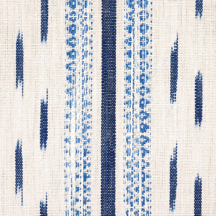 Schumacher Mirza Ikat Stripe Blue On Natural Fabric 82110