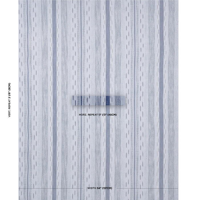 Schumacher Mirza Ikat Stripe Indigo On Chambray Fabric Sample 82112
