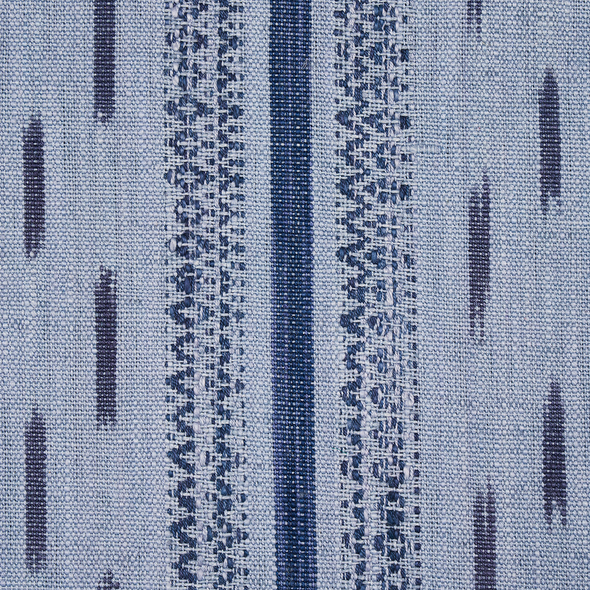 Schumacher Mirza Ikat Stripe Indigo On Chambray Fabric 82112