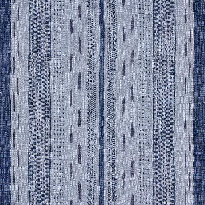 Schumacher Mirza Ikat Stripe Indigo On Chambray Fabric Sample 82112