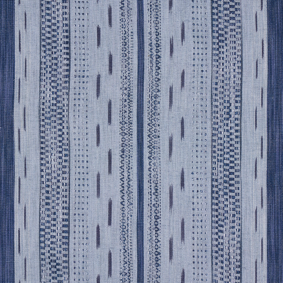 Schumacher Mirza Ikat Stripe Indigo On Chambray Fabric 82112